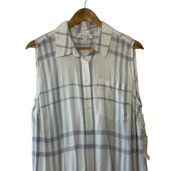 Two by Vince Camuto Sleeveless Gray Check Print Button-Up Tunic Top Dress 1X New - Picture 2 of 9